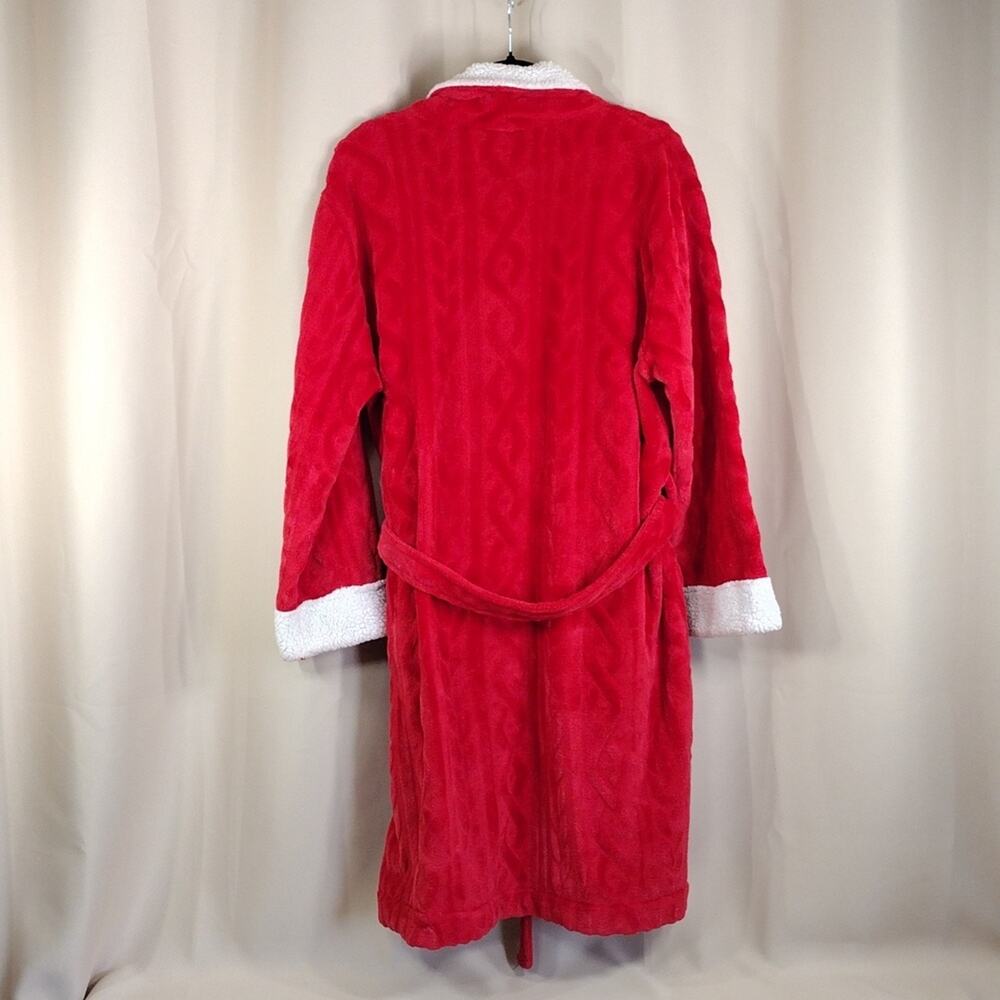 Martha Stewart Red White Plush Sherpa Fleece Intimates Loungewear Housewear Robe - Picture 2 of 8